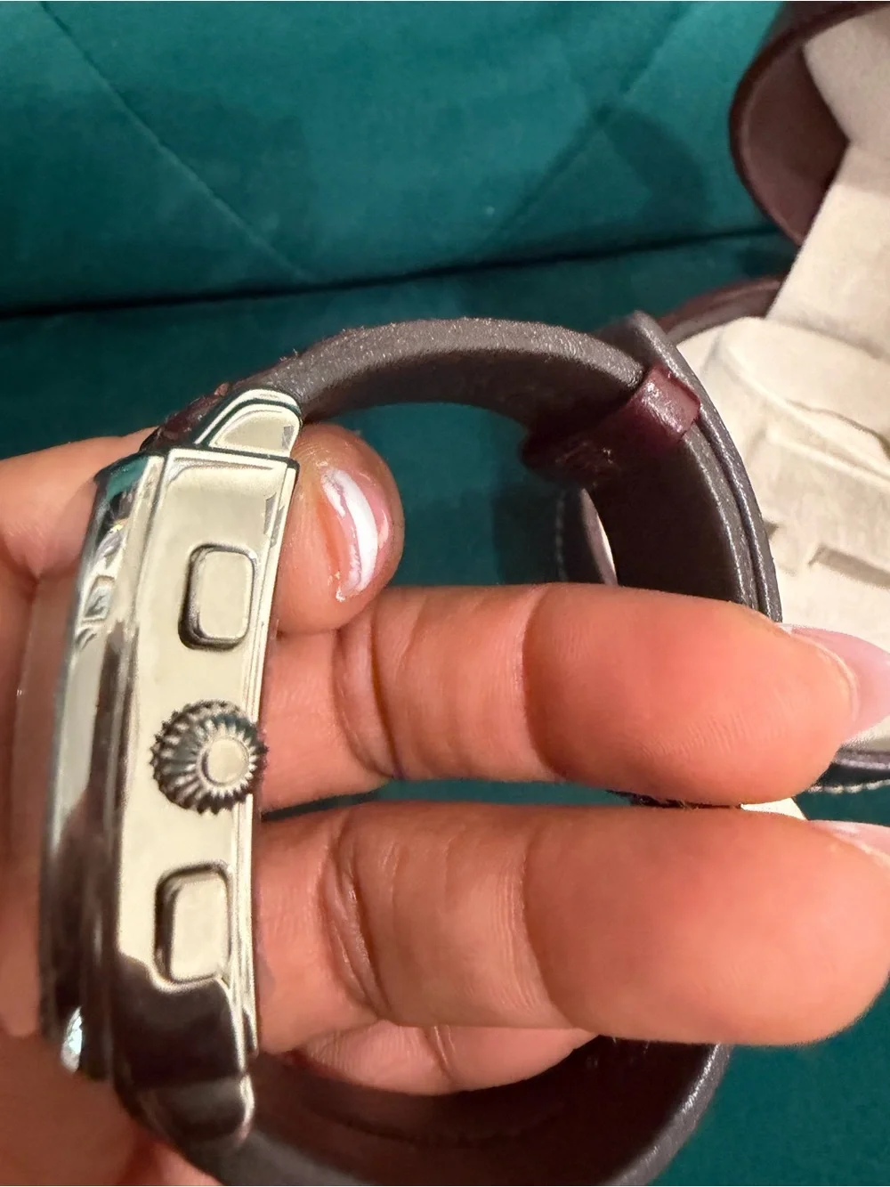 Brown Leather Chronograph Watch with Silver Case - Brand